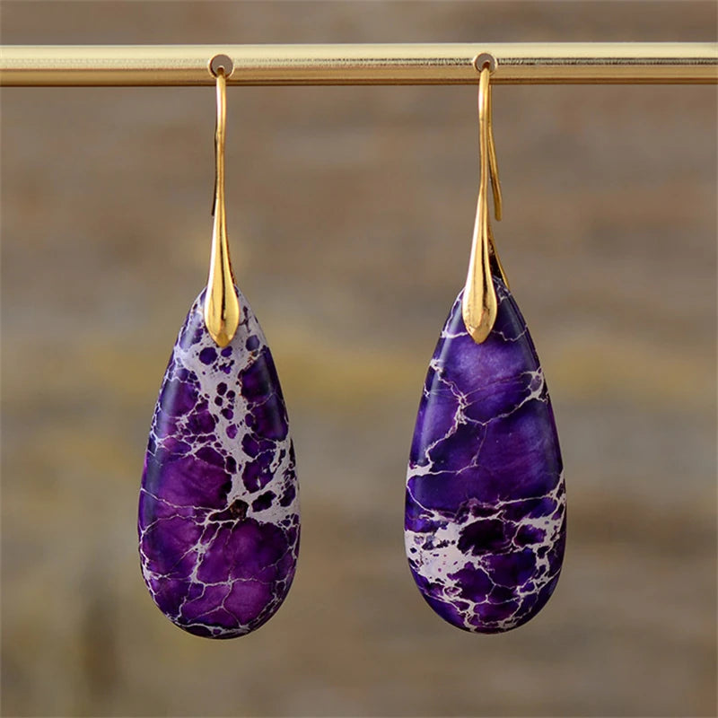 Summer New Emperor Stone Bohemian Style Droplet Pendant Earrings for Women Fashion Natural Stone Earrings Jewelry Accessories