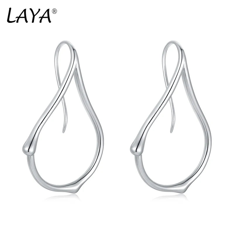 LAYA %100 925silver New models Asymmetric Long Style Line Irregular Earrings for Women Girl Exaggerated Minimalist Fashion Party