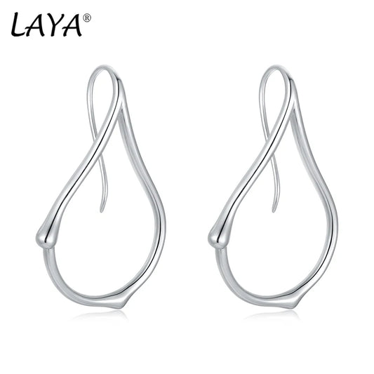 LAYA %100 925silver New models Asymmetric Long Style Line Irregular Earrings for Women Girl Exaggerated Minimalist Fashion Party