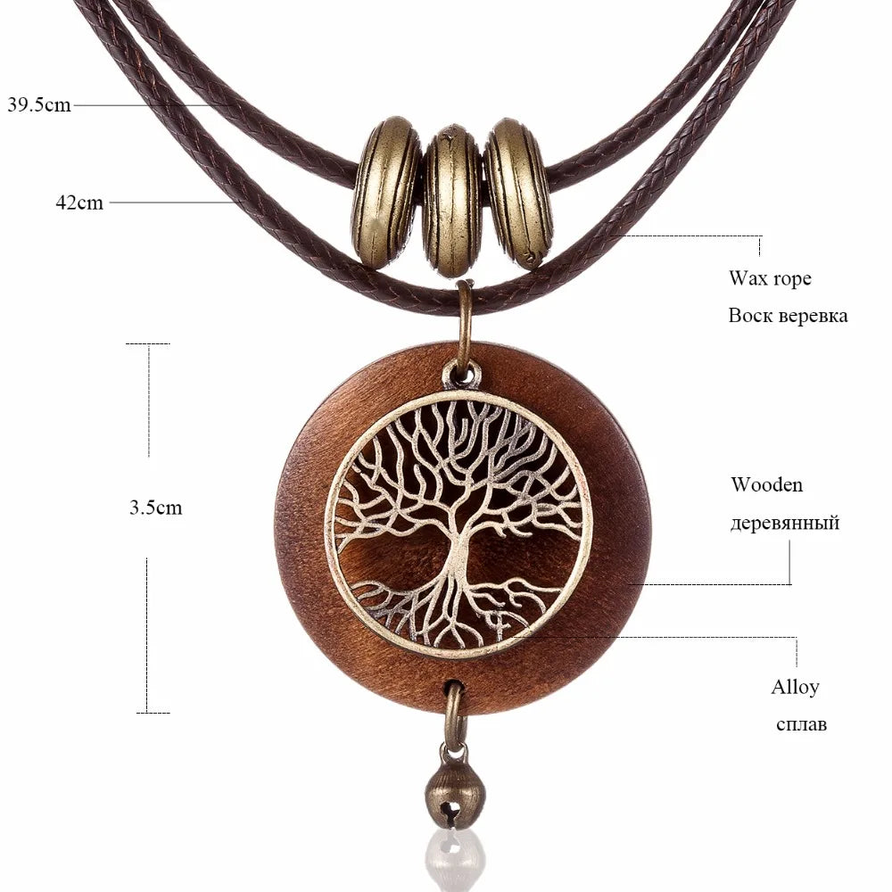 2023 Woman Chokers Necklaces Vintage Jewelry Tree Design Wooden Pendants Wholesale Long Necklace for Women Trending Products