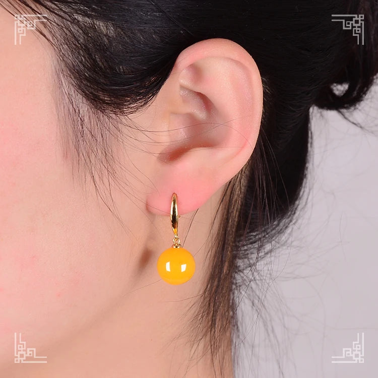 Natural Blue Amber Earrings Charm Yellow Beeswax Amber Luxury Women's Earrings Wedding Souvenir  925 sterling silver