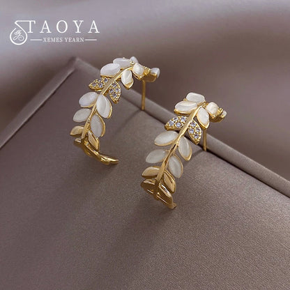 New Women's Luxury Opals Hoop Earrings In 2023 Korean Fashion Jewelry Party Girls Temperament Accessories Unusual Earrings