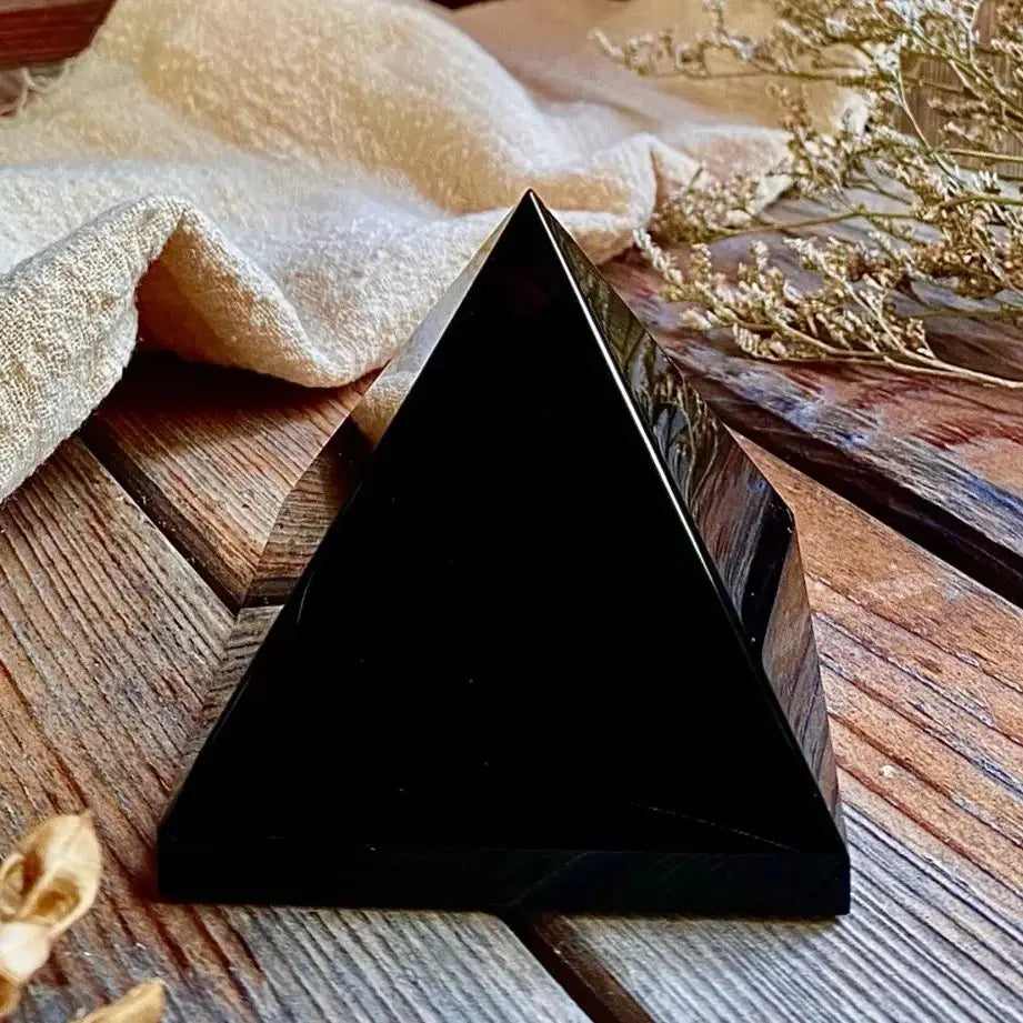 Natural Obsidian Pyramid Reiki Energy Stone Decorative Tabletop Decoration Living Room Mineral Triangle Black Crystal Dots