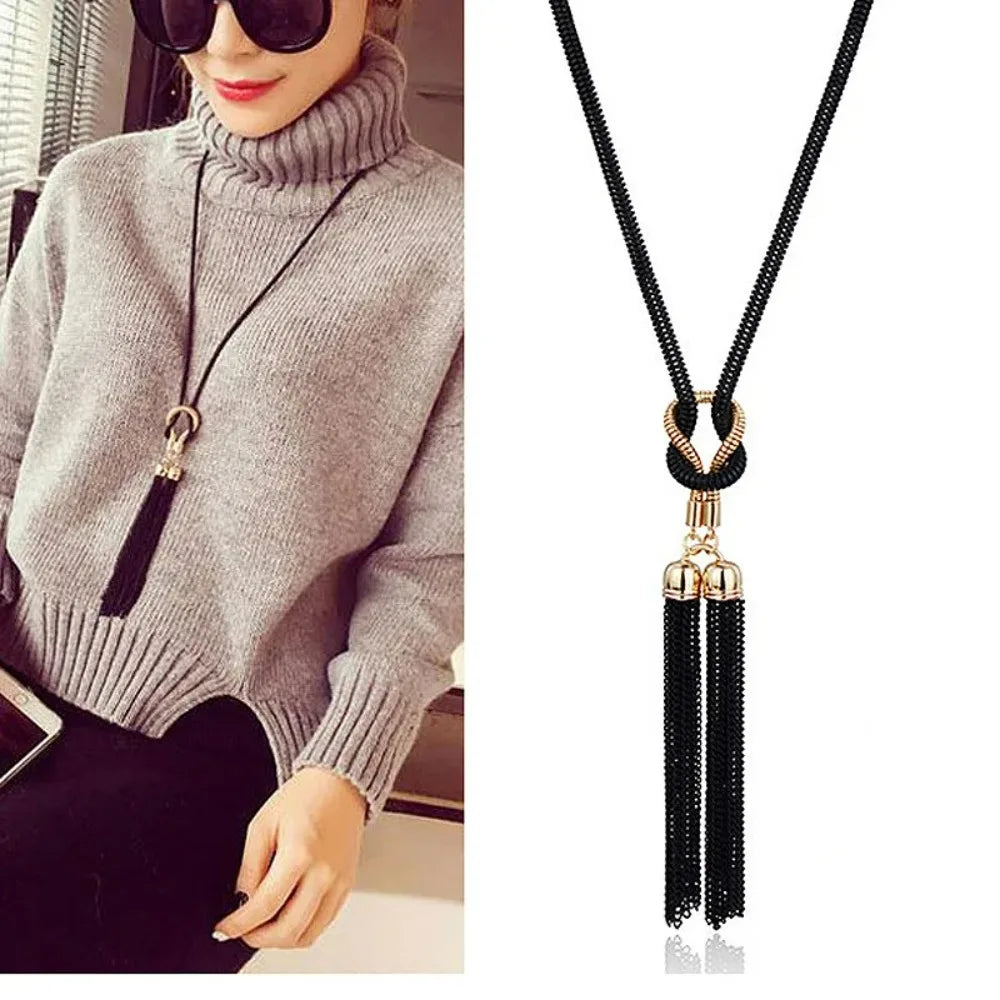 2024 New Arrival Female Pendant Necklace Tassel Long Winter Sweater Chain   Wholesale Sales