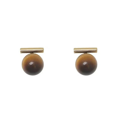 Design Sense Tiger Eye Stone Round Beads Minimalist Earrings 2023 New Jewelry Christmas For Women's Fashion Ear Accessories