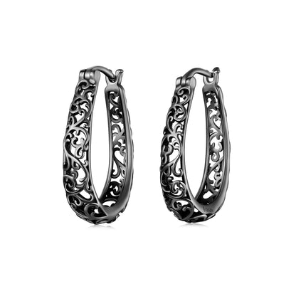 BAMOER 18K Gold Plated Filigree Hoop Earrings 925 Sterling Silver Vintage Vine Earrings For Women Fine Jewelry Original Design