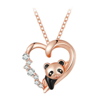 Bamoer 925 Sterling Silver Baby Panda Crystal Necklace Enamel Cute Animal Charm Chain Link for Women Gift 17.71'' SCN453