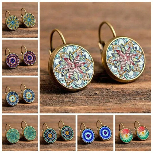 FSUNION Boho Flower Drop Earrings For Women Vintage Jewelry Geometric Pattern Round Earings Bijoux Boucles D'oreilles Bohemia