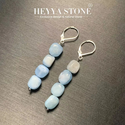 HEYYA STONE Irregular Natural Aquamarine Hoop Earrings 925 Sterling Silver Simple Classic Round Circle Gemstone Jewelry