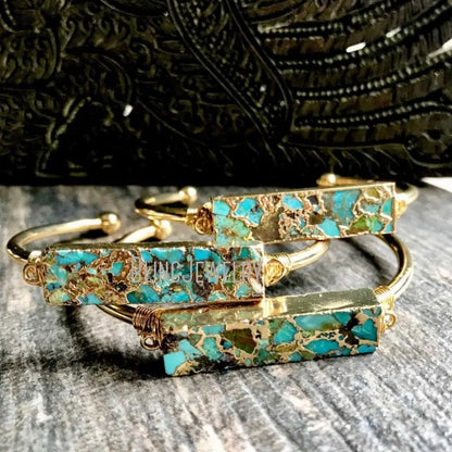 10pcs Boho Turquoise Bar Natural Stone Bangle Bracelet Women Wedding Jewelry Bridesmaid Gift Stainless Steel Gold Color Cuff