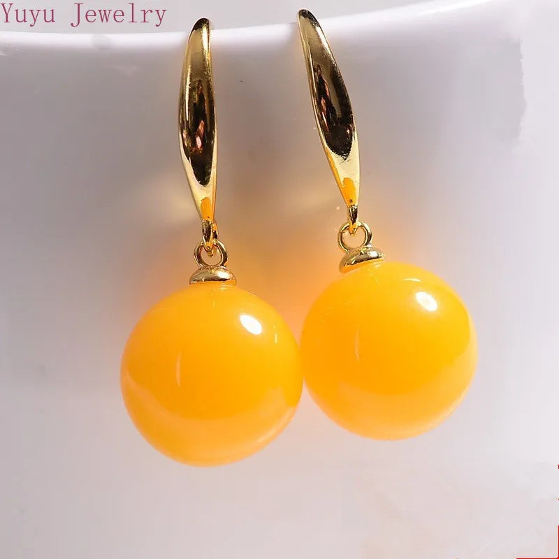 Natural Blue Amber Earrings Charm Yellow Beeswax Amber Luxury Women's Earrings Wedding Souvenir  925 sterling silver