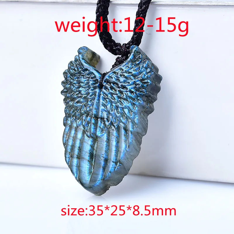 100% Natural Labradorite Angel Wings pendant Original Stone Polished Healing Energy Stone Increase charm Jewelry DIY Gift 1PC