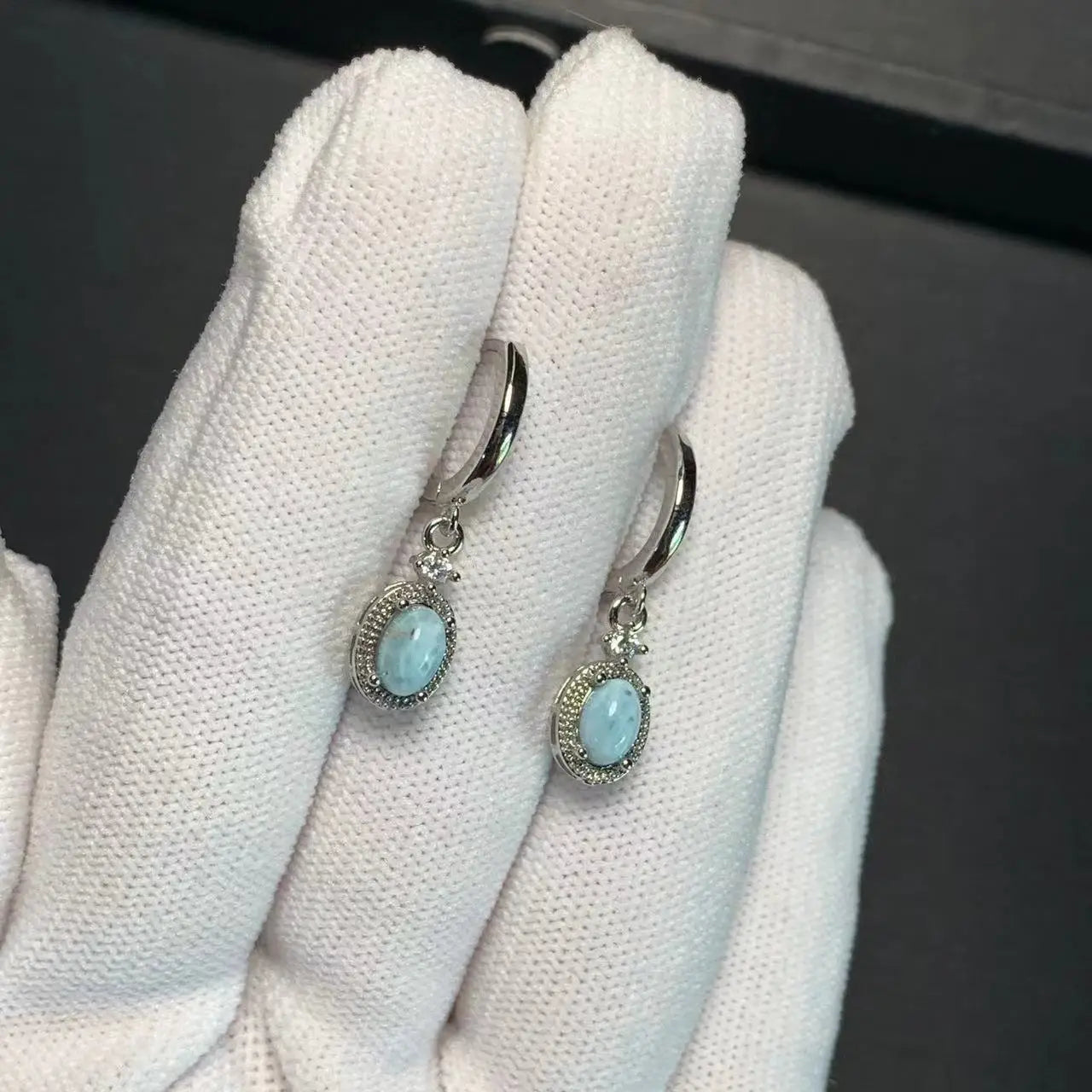 HEYYA STONE Natural Larimar Hoop Earrings For Women 925 Silver Plated Earrings Simple Fine Jewelry Stone Gemstone Classic Style