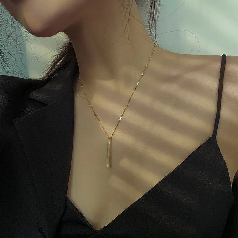 2020 new titanium steel color fast chain shell long pendant necklace for women fashion luxury girl's clavicle chain  jewelry