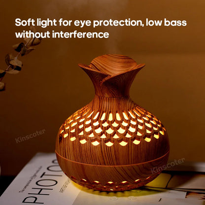 ZenMist Wood Grain Aroma Diffuser: 300ml Ultrasonic Humidifier with RGB LED