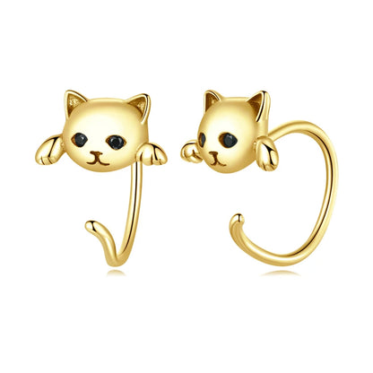 BAMOER Genuine 925 Sterling Silver Cute Cat Tail Stud Earrings for Women Animal Fashion Jewelry Orecchini 4 Colors SCE965