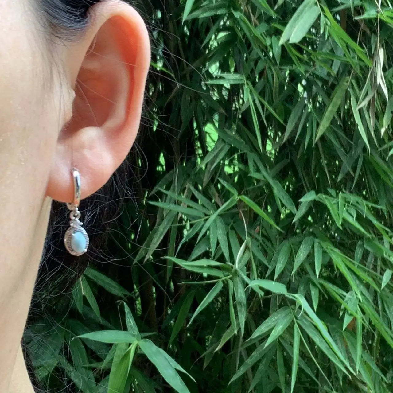 HEYYA STONE Natural Larimar Hoop Earrings For Women 925 Silver Plated Earrings Simple Fine Jewelry Stone Gemstone Classic Style