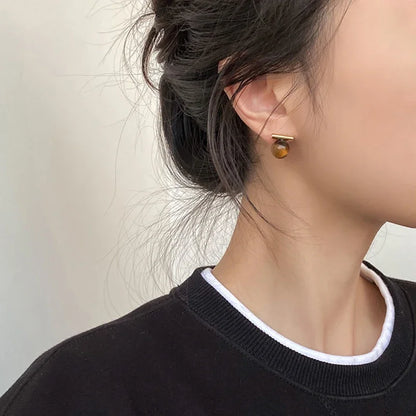 Design Sense Tiger Eye Stone Round Beads Minimalist Earrings 2023 New Jewelry Christmas For Women's Fashion Ear Accessories