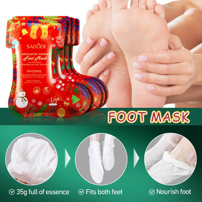 5 Paris SADOER Christmas Exfoliating Foot Mask Feet Skincare Glove Nourishing Tender Smooth Moisturizing Foot Masks Skin Care