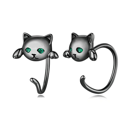 BAMOER Genuine 925 Sterling Silver Cute Cat Tail Stud Earrings for Women Animal Fashion Jewelry Orecchini 4 Colors SCE965